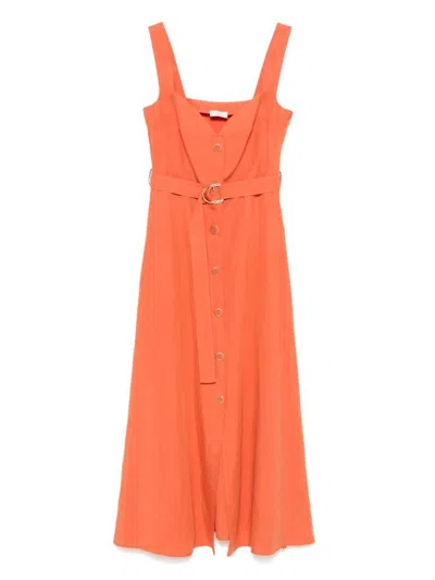 LIU •JO LINEN BLEND MIDI DRESS IN ORANGE