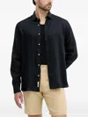 Liu •jo Linen Leaf-print Collar Shirt In Black