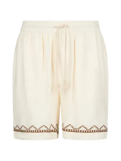 Liu •jo Linen Shorts With Embroidery In Neutral