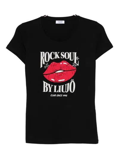 Liu •jo Lips-print T-shirt In Black
