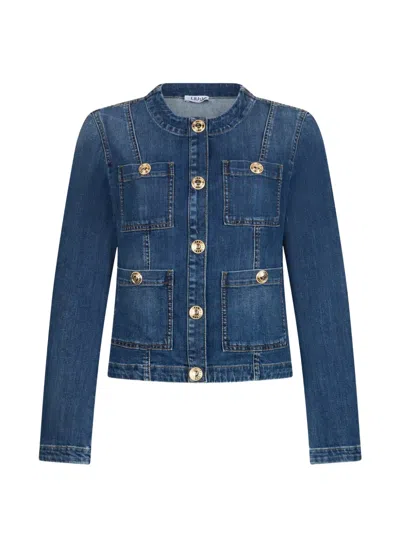 Liu •jo Logo-button Denim Jacket In Blue