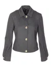 Liu •jo Logo-button Point-collar Jacket In Gray