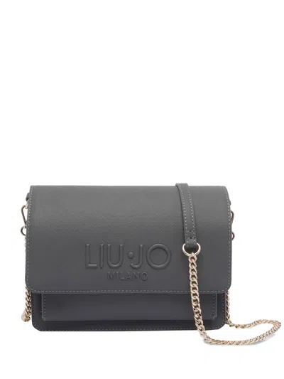 Liu •jo Logo Chain Shoulder Bag In Black