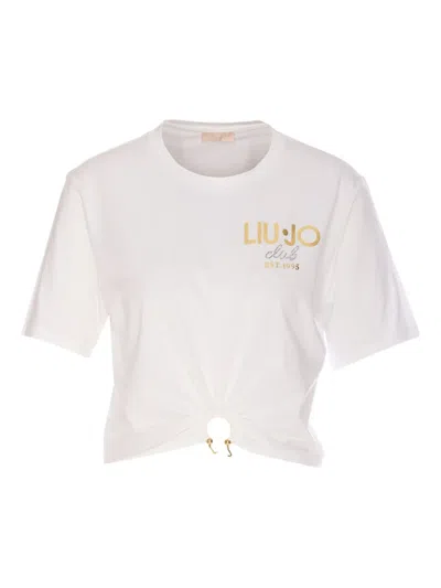 LIU •JO LOGO-DETAIL CROPPED T-SHIRT