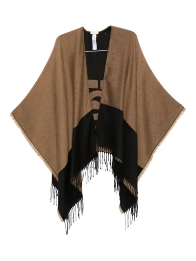 Liu •jo Logo-detail Fringed Poncho In Brown