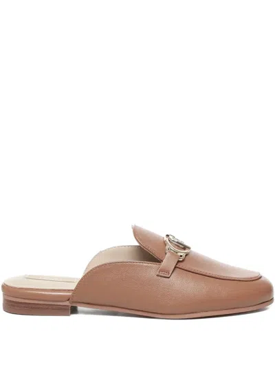 LIU •JO LOGO-DETAIL LEATHER FLAT MULES