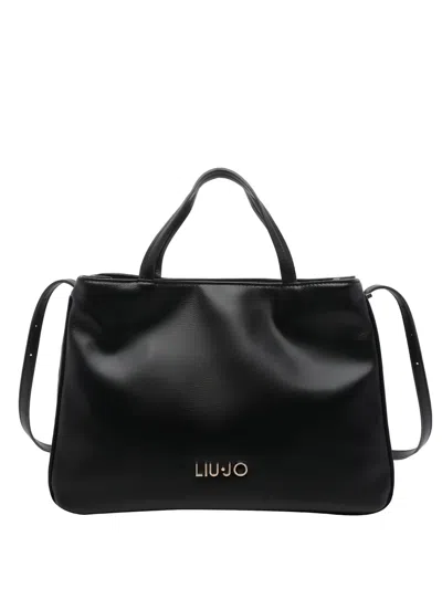 Liu •jo Logo Detail Leather Tote Bag In Black