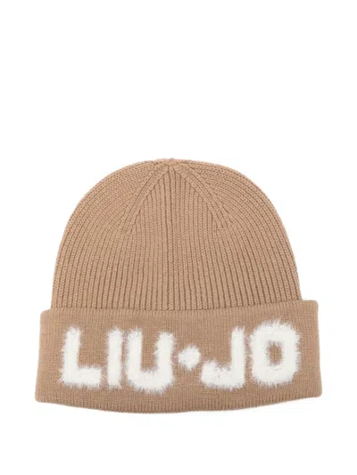 Liu •jo Logo-detail Ribbed Beanie In Neutral
