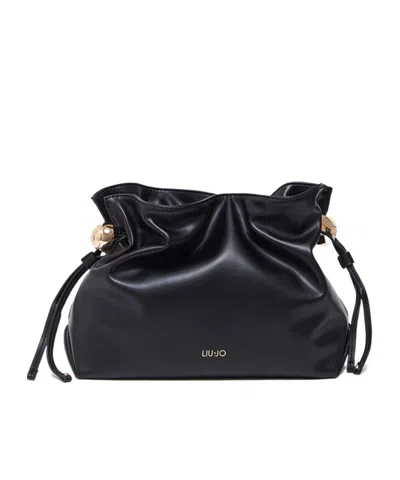 Liu •jo Liu Jo Logo Drawstring Shoulder Bag In Black