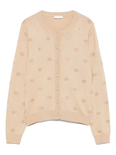 Liu •jo Logo-embellished Cardigan In Beige