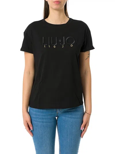 Liu •jo Liu Jo Logo Embellished Crewneck T In Black