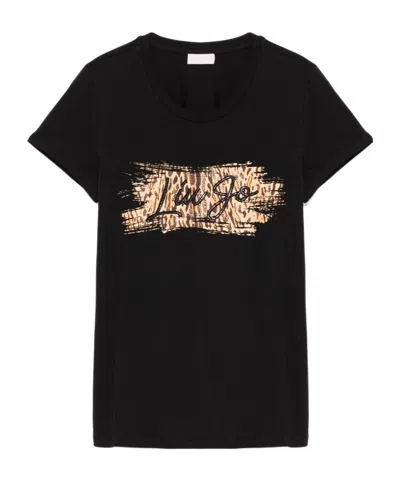 Liu •jo Liu Jo Logo Embellished Crewneck T-shirt In Black