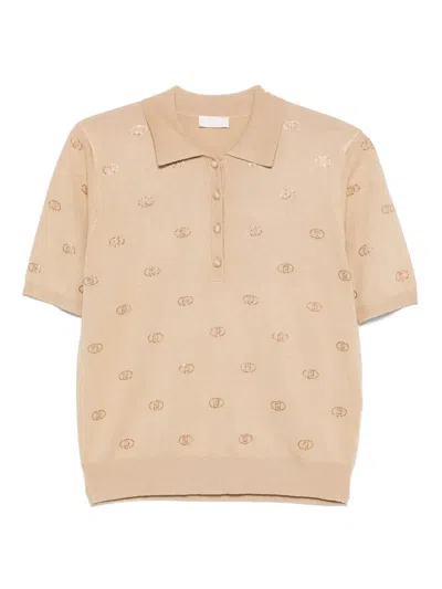 Liu •jo Logo-embellished Polo Top In Neutrals
