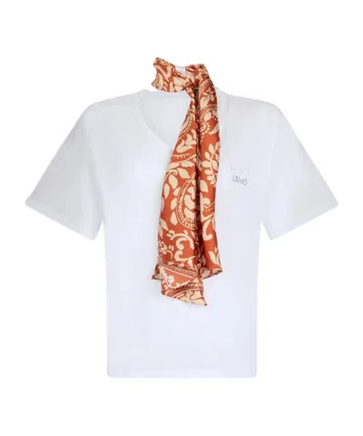Liu •jo Liu Jo Logo Embellished V-neck T-shirt In White