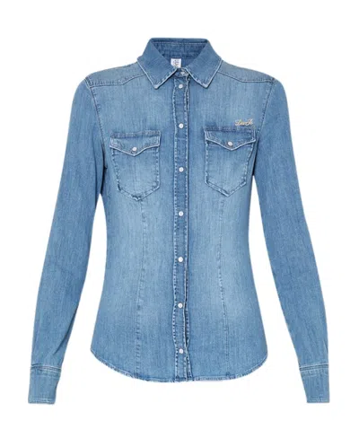 Liu •jo Logo-embroidered Denim Shirt In Blue