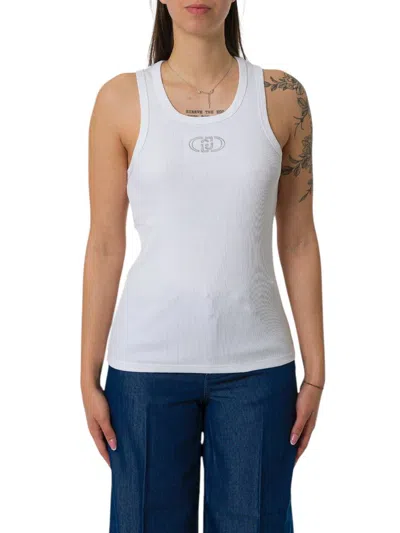 Liu •jo Liu Jo Logo Embroidered Ribbed Top In White