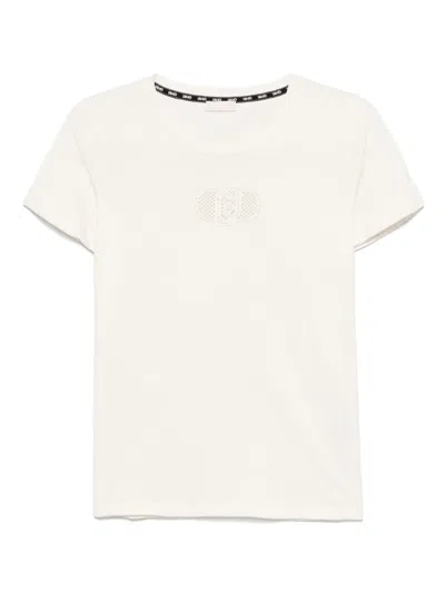 Liu •jo Logo-embroidered T-shirt In Beige