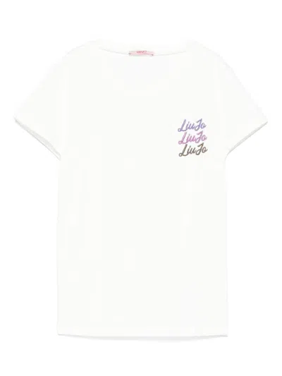 Liu •jo Kids' Logo-embroidered T-shirt In White