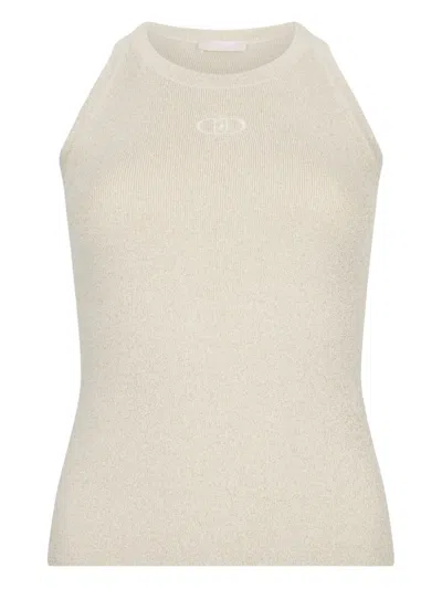 Liu •jo Logo-embroidered Top In Neutral