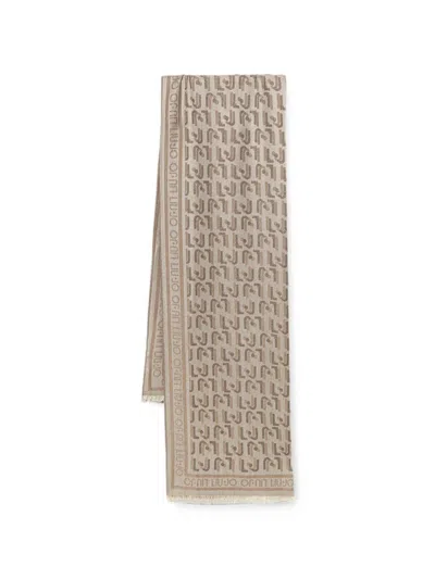 Liu •jo Logo Fringe Scarf In Gray