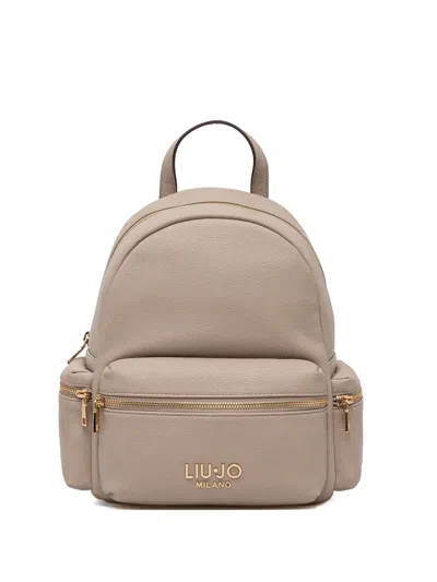 Liu •jo Logo-lettering Backpack In Neutrals