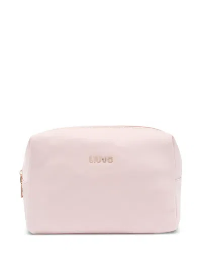 Liu •jo Logo-lettering Make Up Bag In 粉色