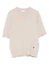 Liu •jo Logo-patch Short-sleeve Sweater In Neutral