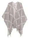 Liu •jo Logo-pattern Fringed Cape In Gray
