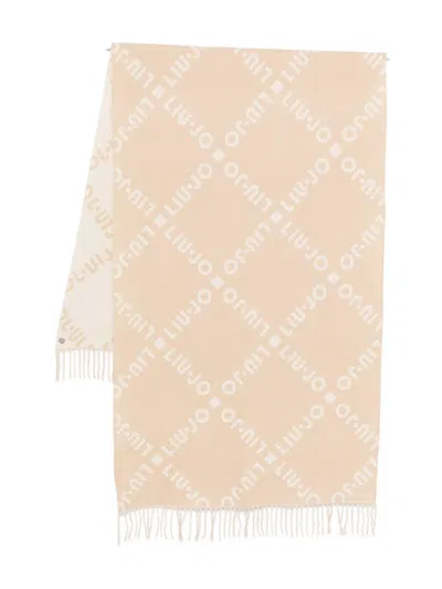 Liu •jo Logo-pattern Fringed Scarf In Orange