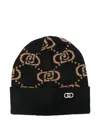 Liu •jo Logo-pattern Ribbed Beanie In Black