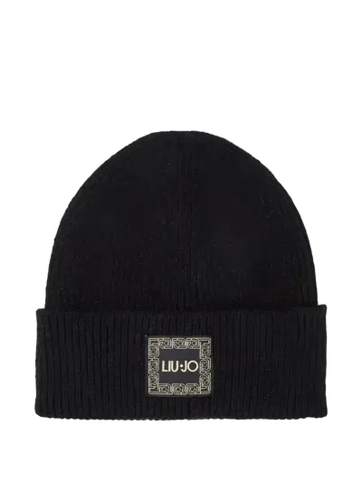 Liu •jo Logo-plaque Beanie Hat In Black