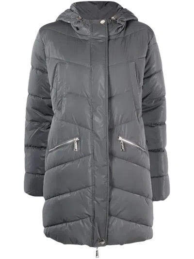 Liu •jo Logo-plaque Hooded Padded Coat In Grau
