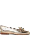 Liu •jo Logo-plaque Leather Loafers In Gold