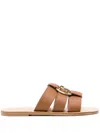 Liu •jo Logo-plaque Leather Slides In Brown