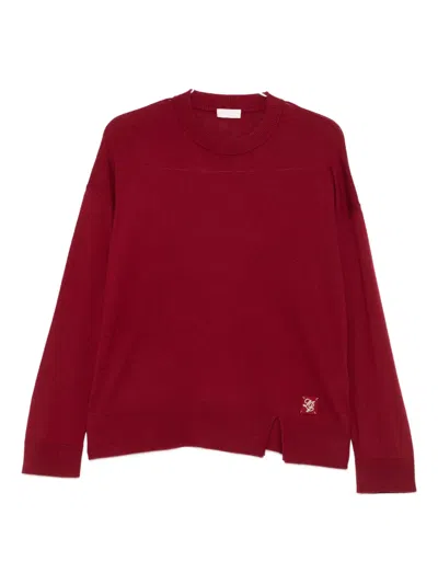 Liu •jo Logo-plaque Split-hem Sweater In Red