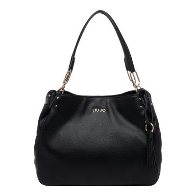 Liu •jo Logo-plaque Tassel Shoulder Bag In Black