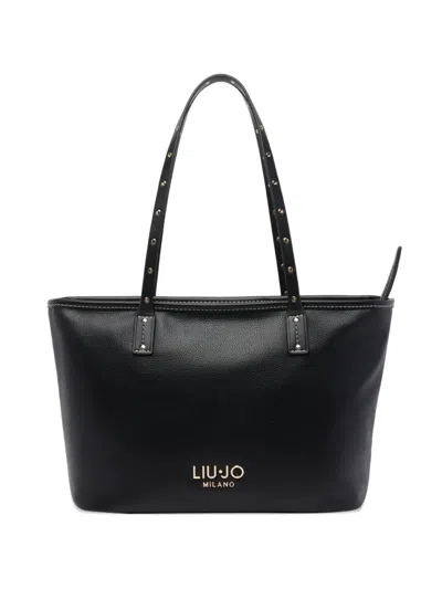 Liu •jo Logo Studded Tote Bag In Black