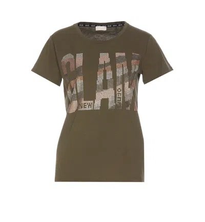 Liu •jo Crewneck Sequin Embellishment Graphic Print T-shirt In Green