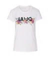 Liu •jo Crewneck Floral Print Round Neck T-shirt Strass In White
