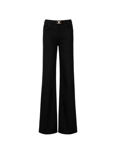 Liu •jo Logo-buckle Flared Jeans In Black