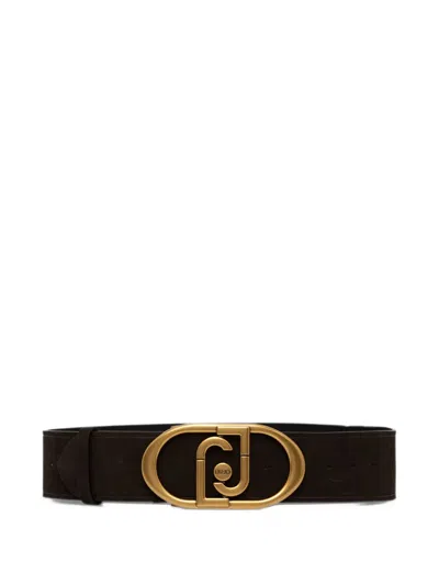 Liu •jo Logo-buckle Suede Belt In Brown