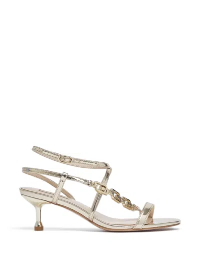 Liu •jo Logo-chain Leather Sandals In Gold
