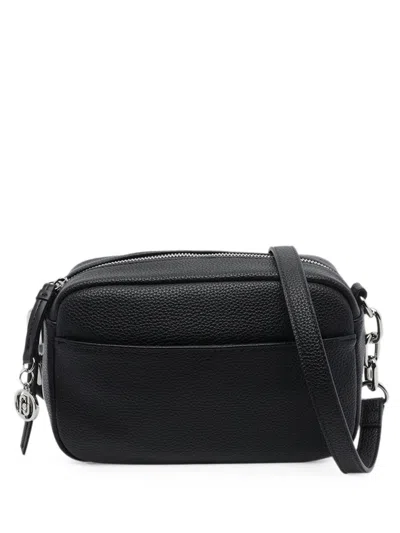 Liu •jo Logo-charm Pebbled Shoulder Bag In Black
