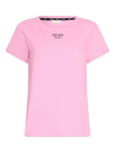 Liu •jo Logo-detail Cotton T-shirt In Pink