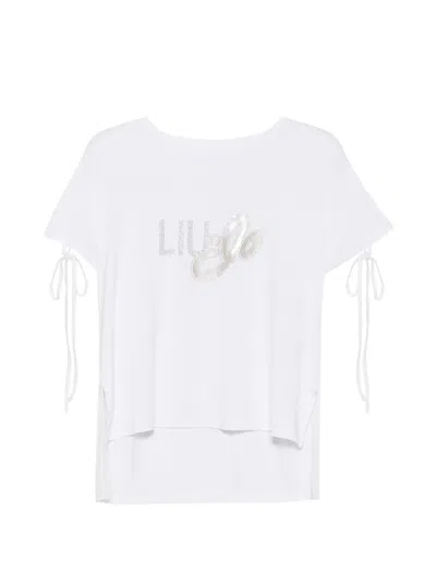 Liu •jo Logo-embellished Drawstring-sleeve T-shirt In White
