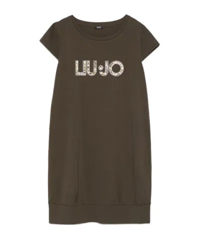 Liu •jo Logo-embellished Mini Dress In Brown