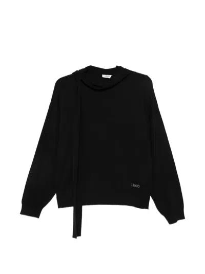 Liu •jo Logo-embellished Scarf-detail Sweatshirt In 블랙