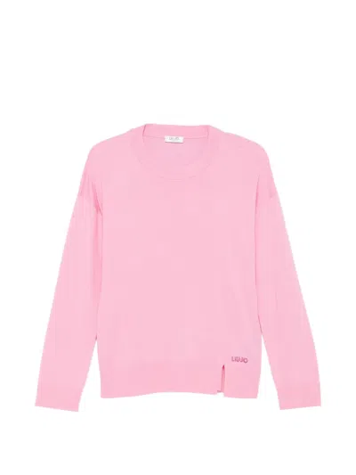 Liu •jo Logo-embellished Side-slit Sweater In Pink