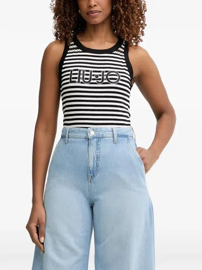 Liu •jo Logo-embellished Striped Tank Top In Animal Print