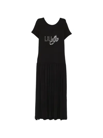 Liu •jo Logo-embellished V-neck Dress In Black